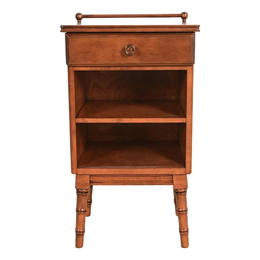Stickley Brothers Antique Regency Solid Birch Faux Bamboo Nightstand, Newly Refinished: A gorgeous antique Regency style nightstand or side table By Stickley Brothers USA, Early 20th Century Solid birch, with faux bamboo legs. Measures: 16"W x 15"D x 29.25"H. Professionally refinished. E