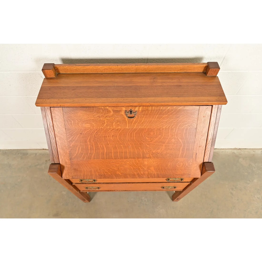 Lifetime Furniture Antique Mission Oak Arts & Crafts Drop Front Secretary Desk, Circa 1910 - 12