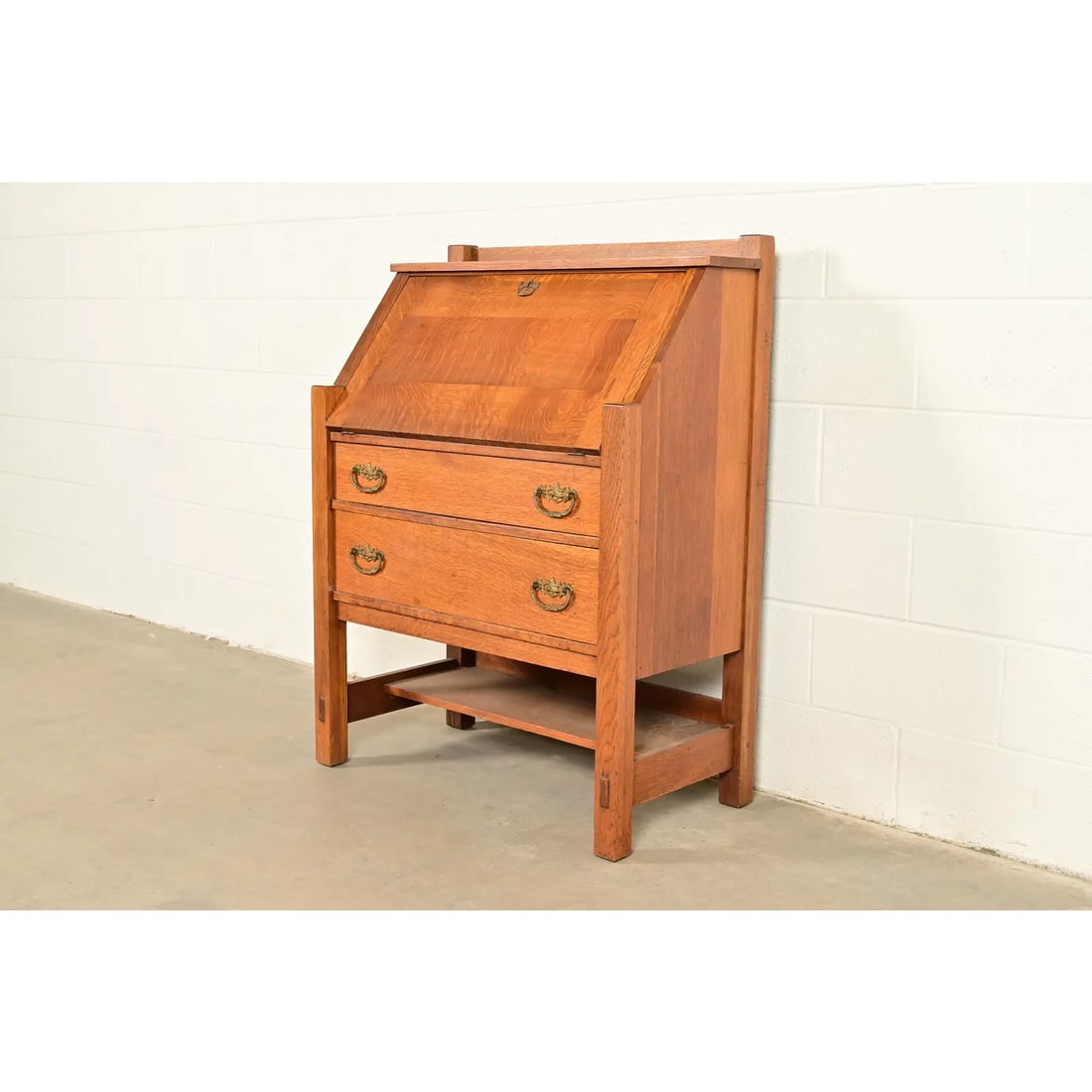 Lifetime Furniture Antique Mission Oak Arts & Crafts Drop Front Secretary Desk, Circa 1910 - 15