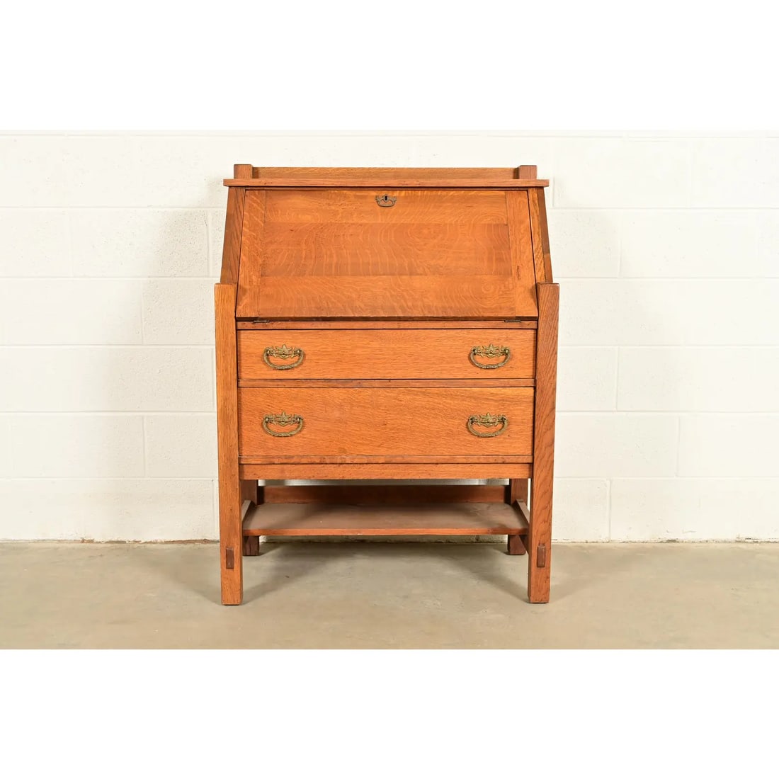 Lifetime Furniture Antique Mission Oak Arts & Crafts Drop Front Secretary Desk, Circa 1910 - 2