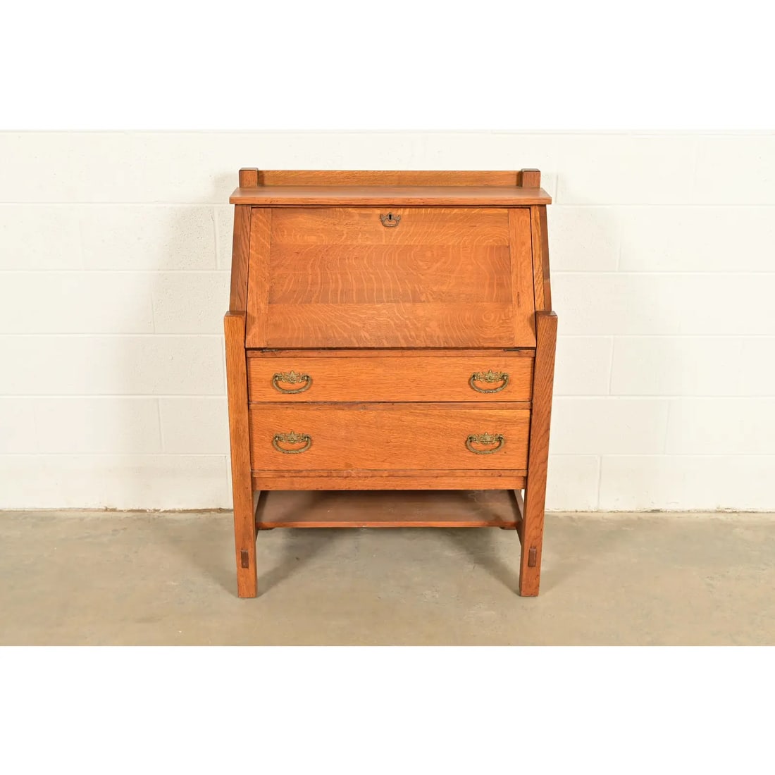 Lifetime Furniture Antique Mission Oak Arts & Crafts Drop Front Secretary Desk, Circa 1910 - 3
