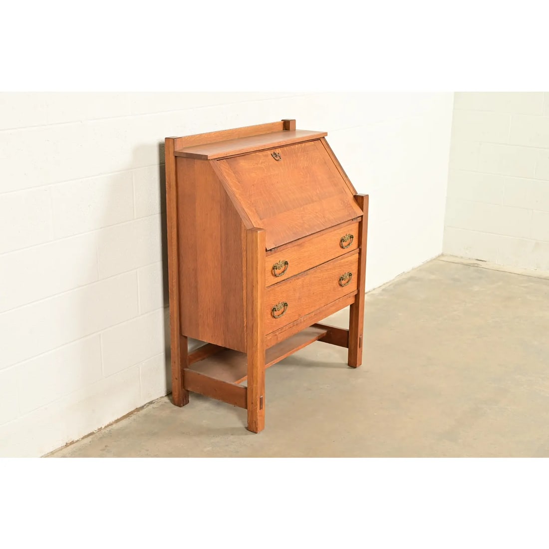 Lifetime Furniture Antique Mission Oak Arts & Crafts Drop Front Secretary Desk, Circa 1910 - 4