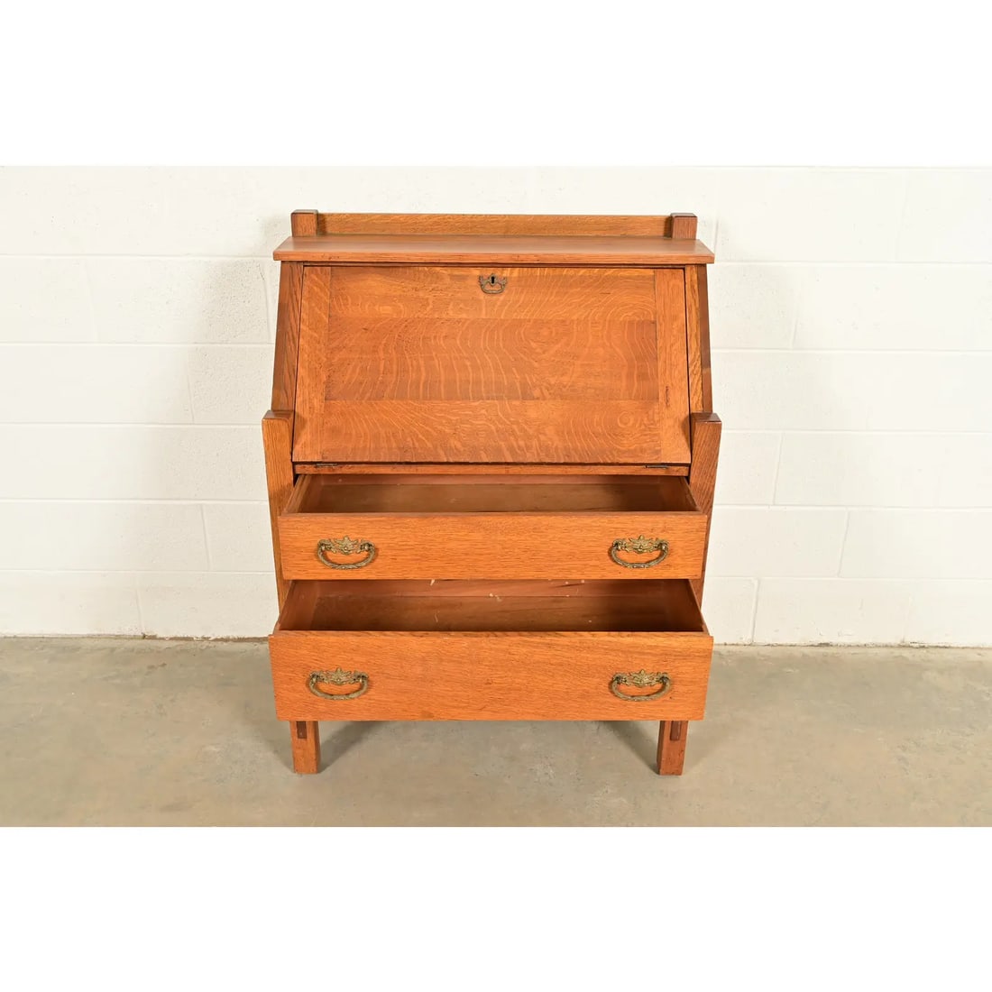 Lifetime Furniture Antique Mission Oak Arts & Crafts Drop Front Secretary Desk, Circa 1910 - 5