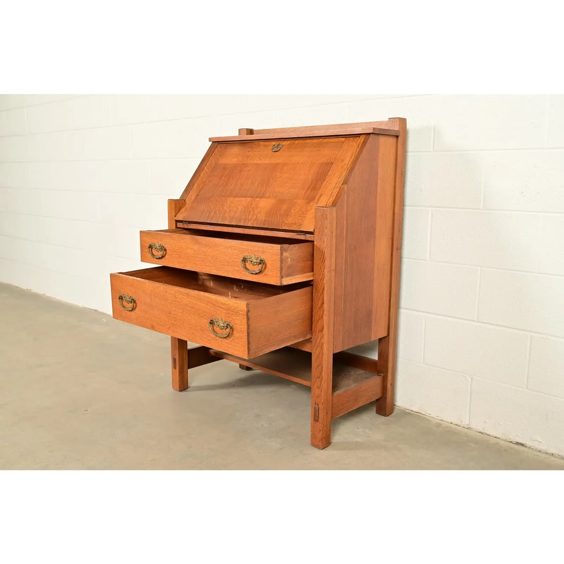 Lifetime Furniture Antique Mission Oak Arts & Crafts Drop Front Secretary Desk, Circa 1910 - 6
