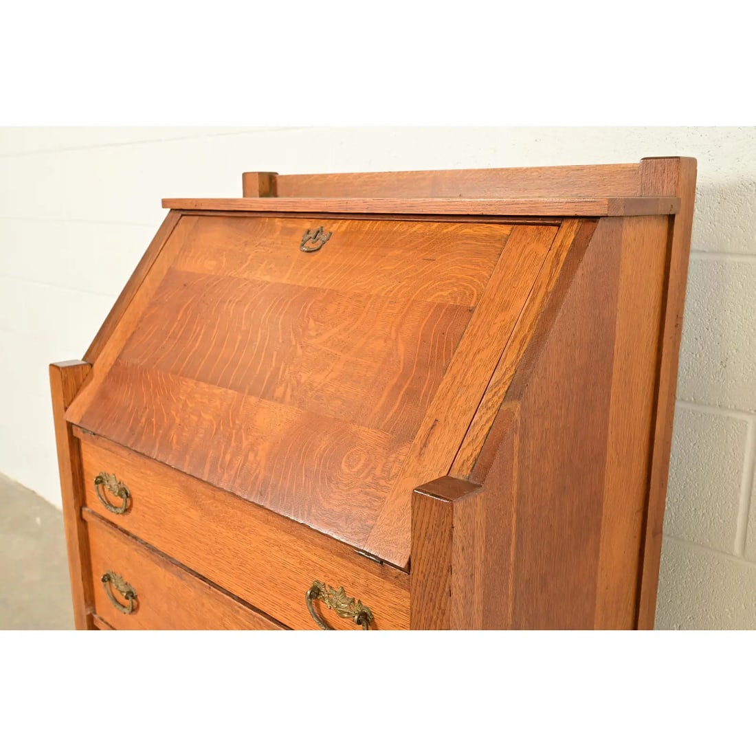 Lifetime Furniture Antique Mission Oak Arts & Crafts Drop Front Secretary Desk, Circa 1910 - 9