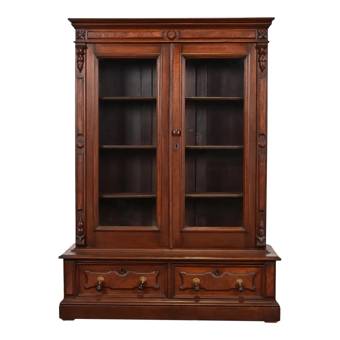 Herter Brothers Style Antique Eastlake Victorian Carved Walnut and Burl Wood Bookcase, Circa 1880s (1 of 14)