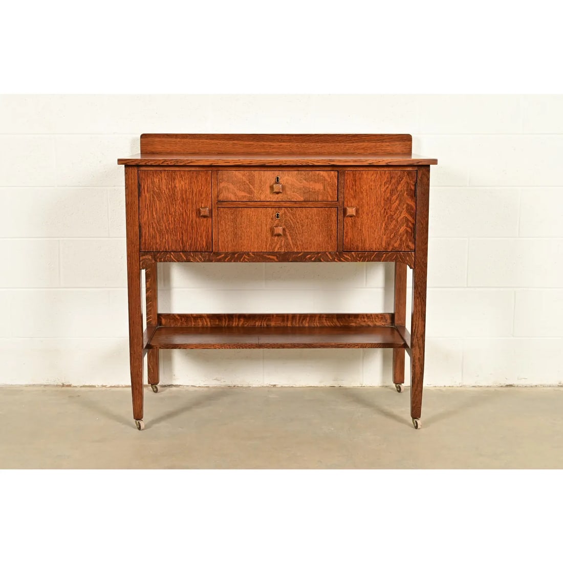 Stickley Brothers Style Antique Mission Oak Arts & Crafts Sideboard Buffet or Bar Cabinet - 17