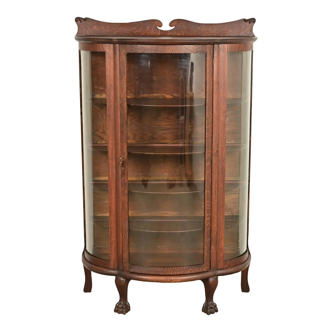 Antique Victorian Carved Oak Curved Glass Bookcase or Display Cabinet by Larkin Co., Circa 1900 (1 of 15)