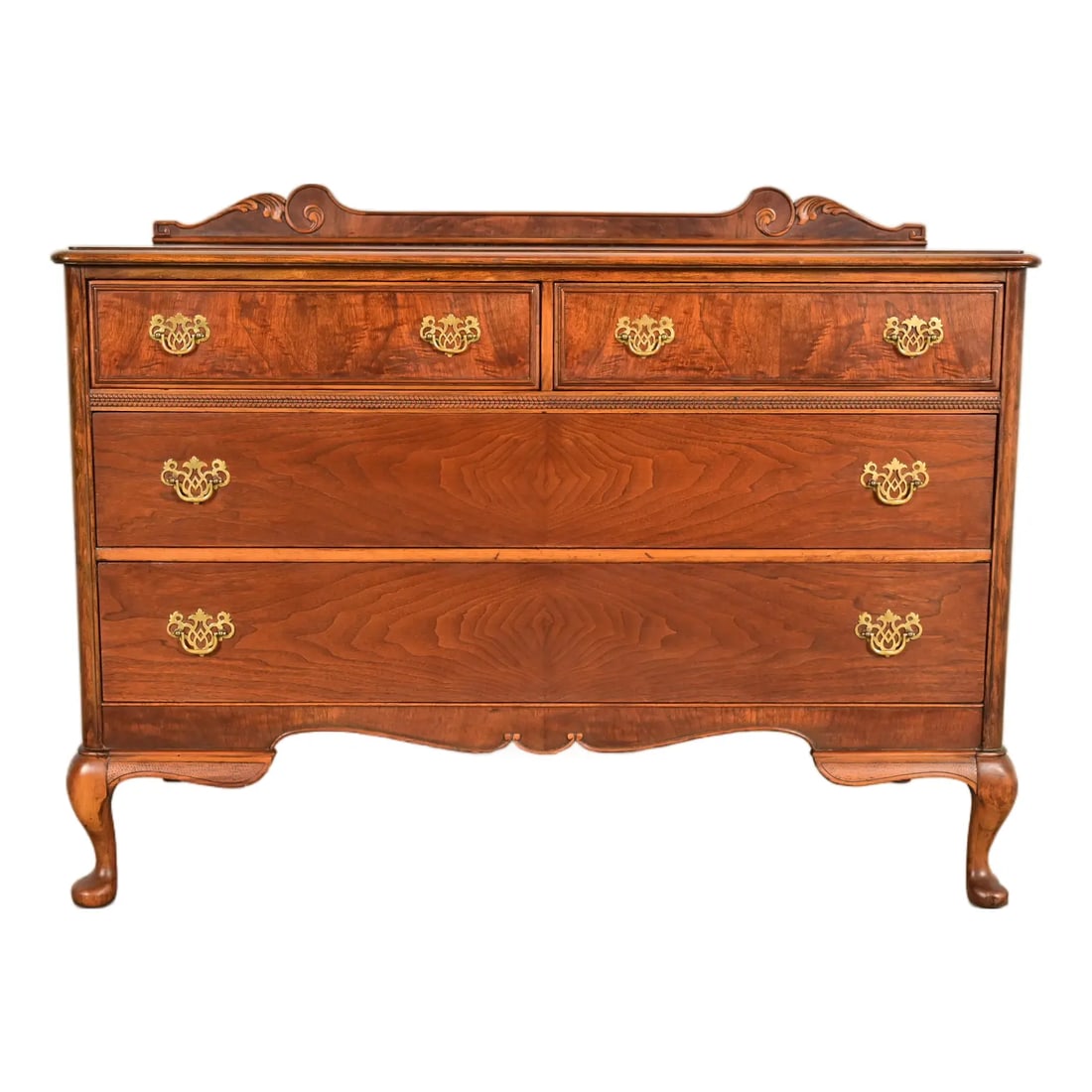 Berkey & Gay Antique Queen Anne Burled Walnut Four-Drawer Dresser, Circa 1920s (1 of 16)