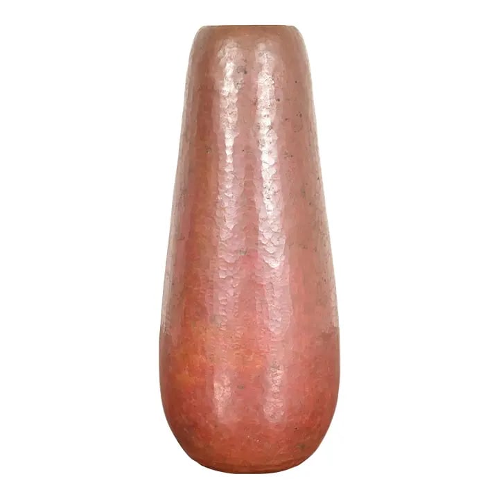 Ramon Ramirez Arts & Crafts Hammered Copper Vase: A gorgeous Arts & Crafts hand hammered copper vase In the manner of Roycroft By Ramon Ramirez Mexico, Mid-20th Century Measures: 4"W x 4"D x 9.5"H. Good original vintage condition, with beautiful pati