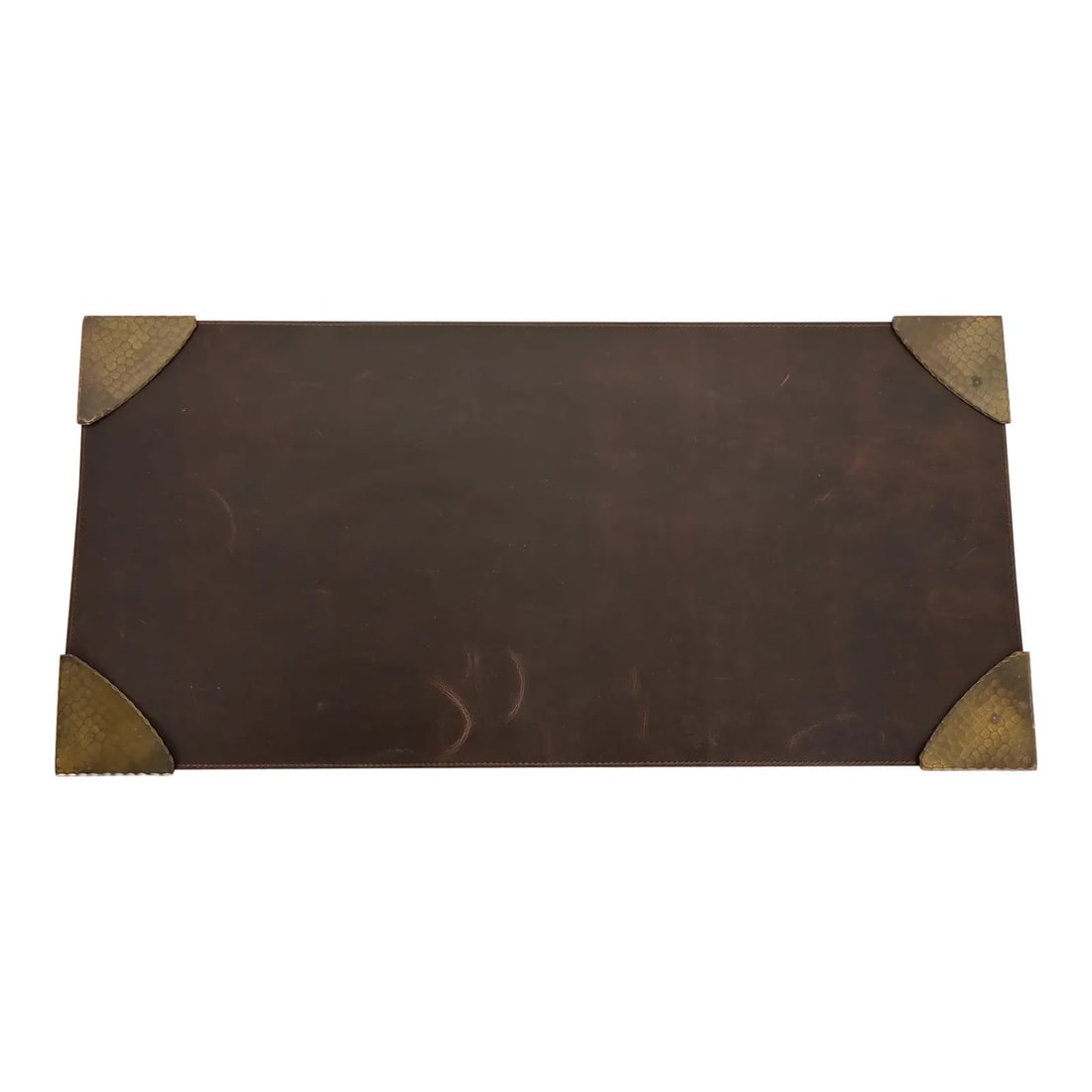 Roycroft Arts & Crafts Brass Finished Hammered Copper Blotter Corners With Leather Desk Blotter (1 of 13)