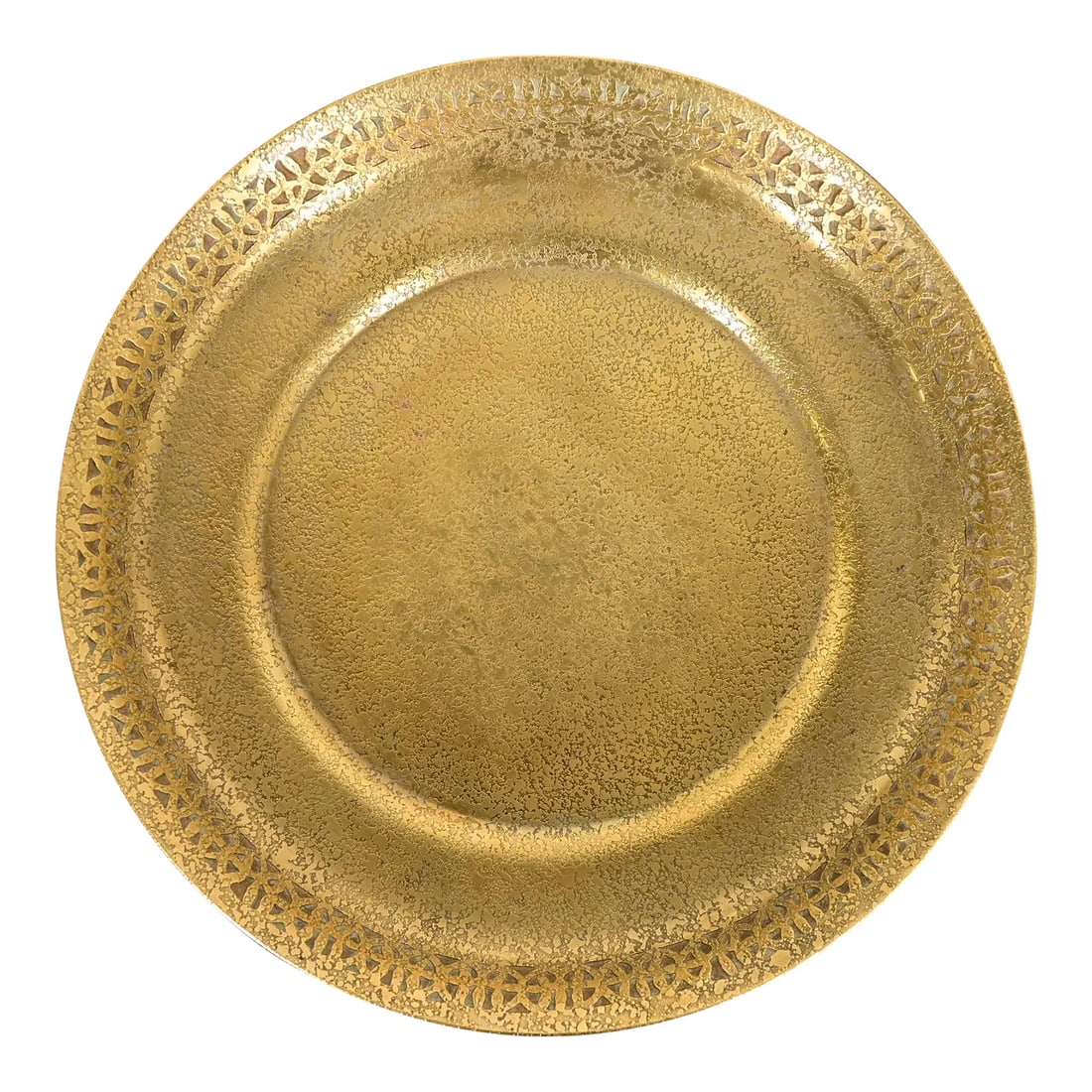 Tiffany Studios New York Bronze Doré Shallow Bowl With Decorative Border: A gorgeous antique Arts & Crafts or Art Deco period gilt bronze plate or shallow bowl with decorative border By Tiffany Studios (signed to the underside) New York, USA, Early 20th Century Each measure