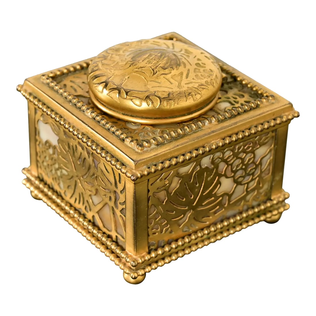 Tiffany Studios New York Grapevine Bronze Doré and Favrile Slag Glass Inkwell (1 of 14)