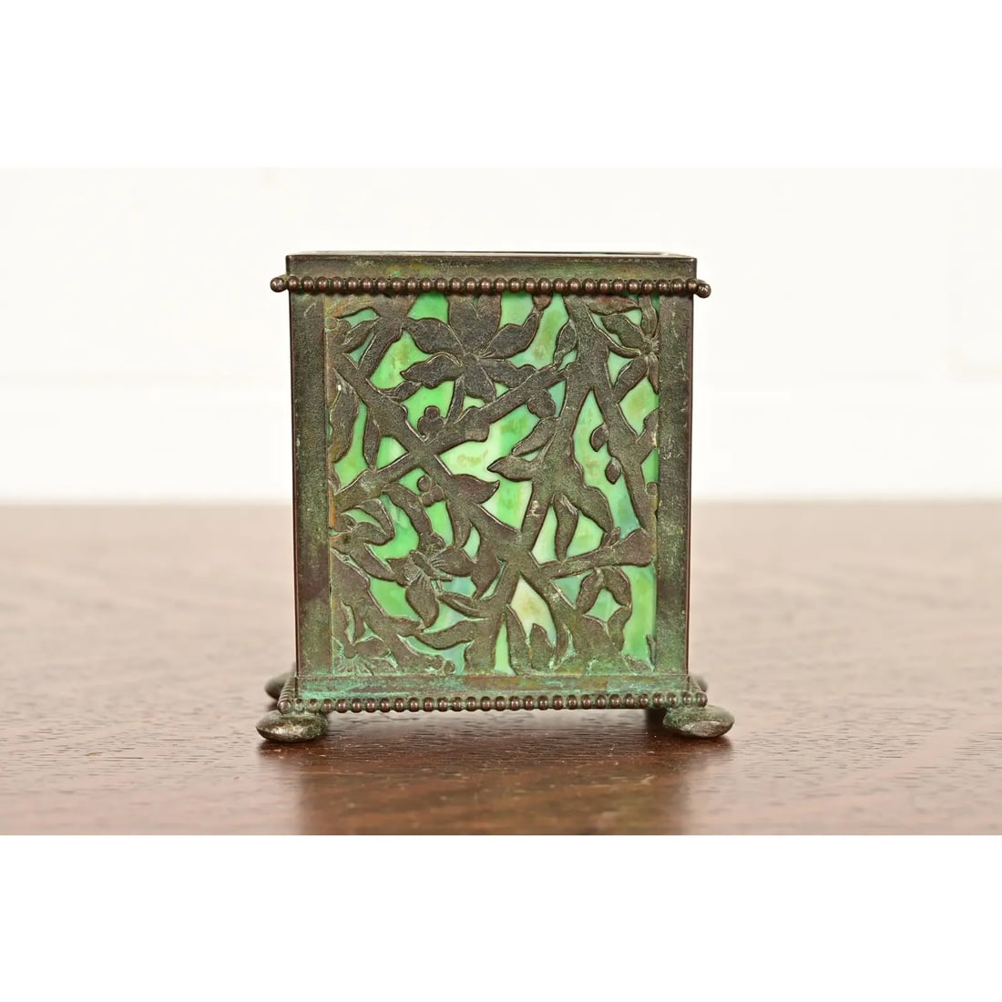 Apollo Studios New York Arts & Crafts Grapevine Pattern Bronze and Slag Glass Card Holder - 12
