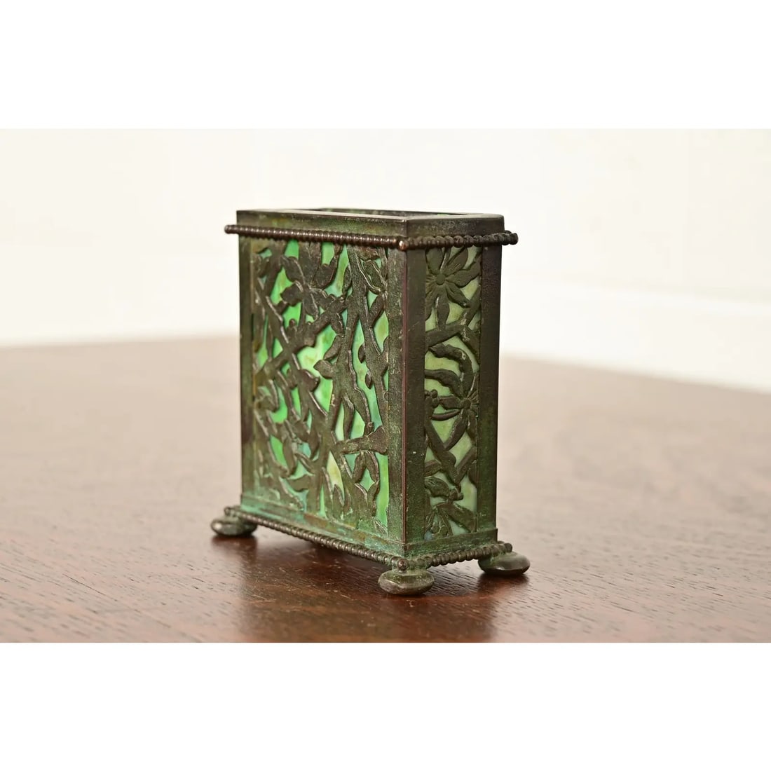 Apollo Studios New York Arts & Crafts Grapevine Pattern Bronze and Slag Glass Card Holder - 3
