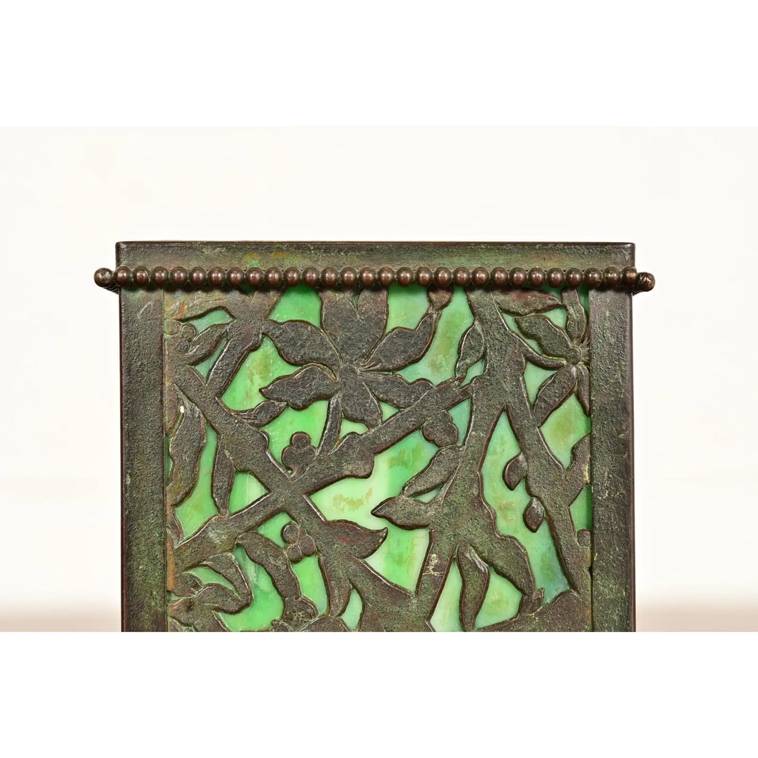 Apollo Studios New York Arts & Crafts Grapevine Pattern Bronze and Slag Glass Card Holder - 6