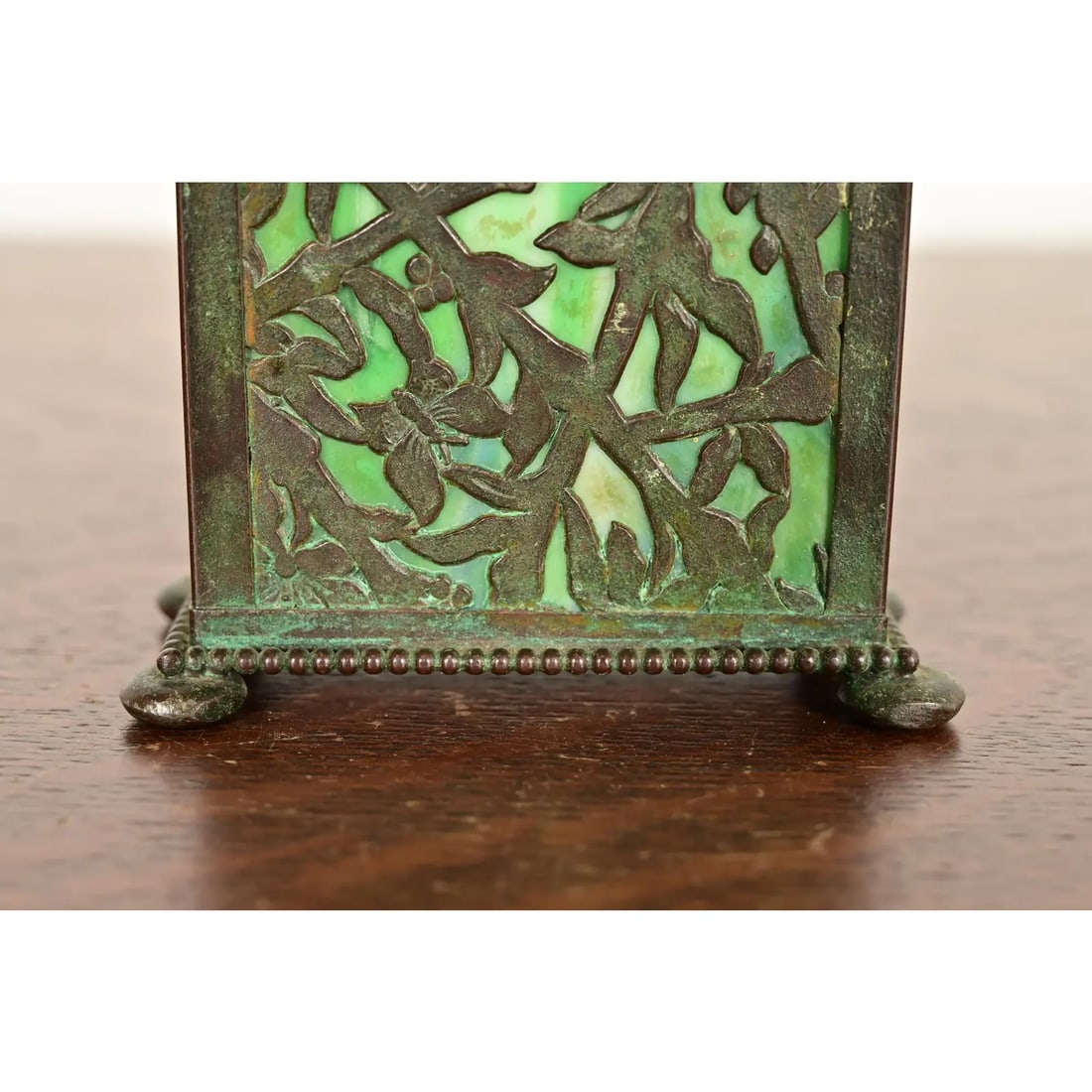 Apollo Studios New York Arts & Crafts Grapevine Pattern Bronze and Slag Glass Card Holder - 7