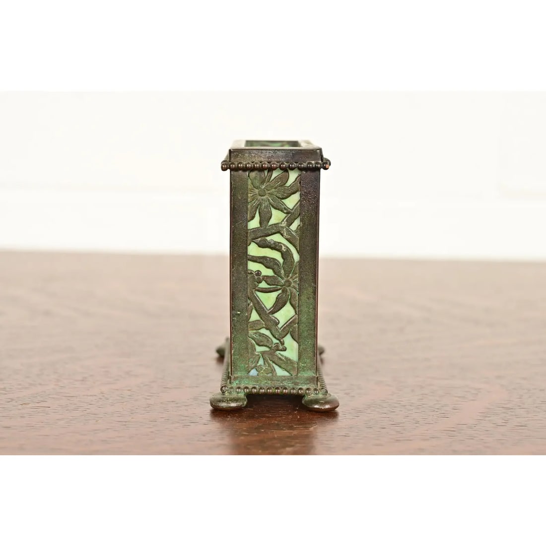 Apollo Studios New York Arts & Crafts Grapevine Pattern Bronze and Slag Glass Card Holder - 8