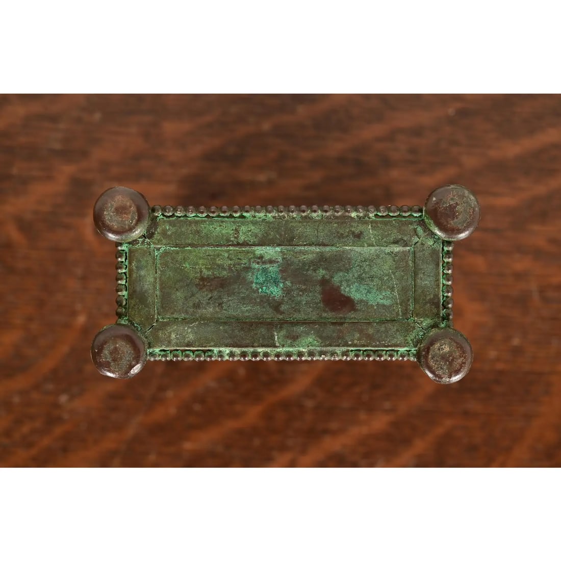 Apollo Studios New York Arts & Crafts Grapevine Pattern Bronze and Slag Glass Card Holder - 9