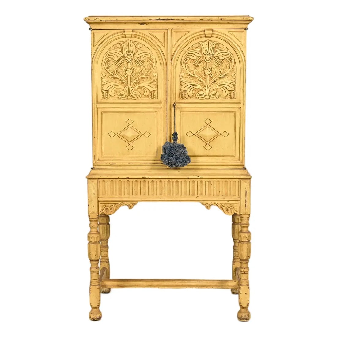 Berkey & Gay Antique English Jacobean Cream Painted Lift Top Bar Cabinet, Circa 1920s (1 of 16)