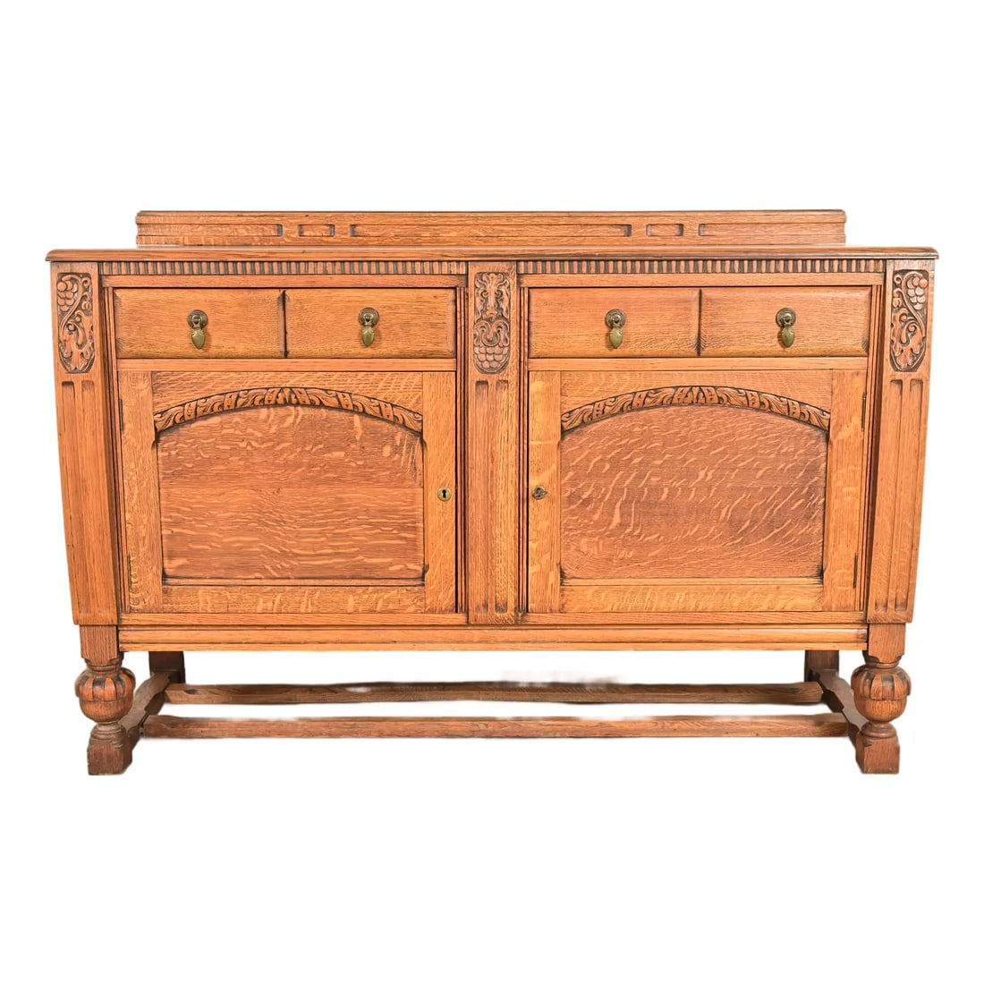 Berkey & Gay Style Antique English Jacobean Carved Oak Sideboard Buffet or Bar Cabinet, Circa 1920s (1 of 16)
