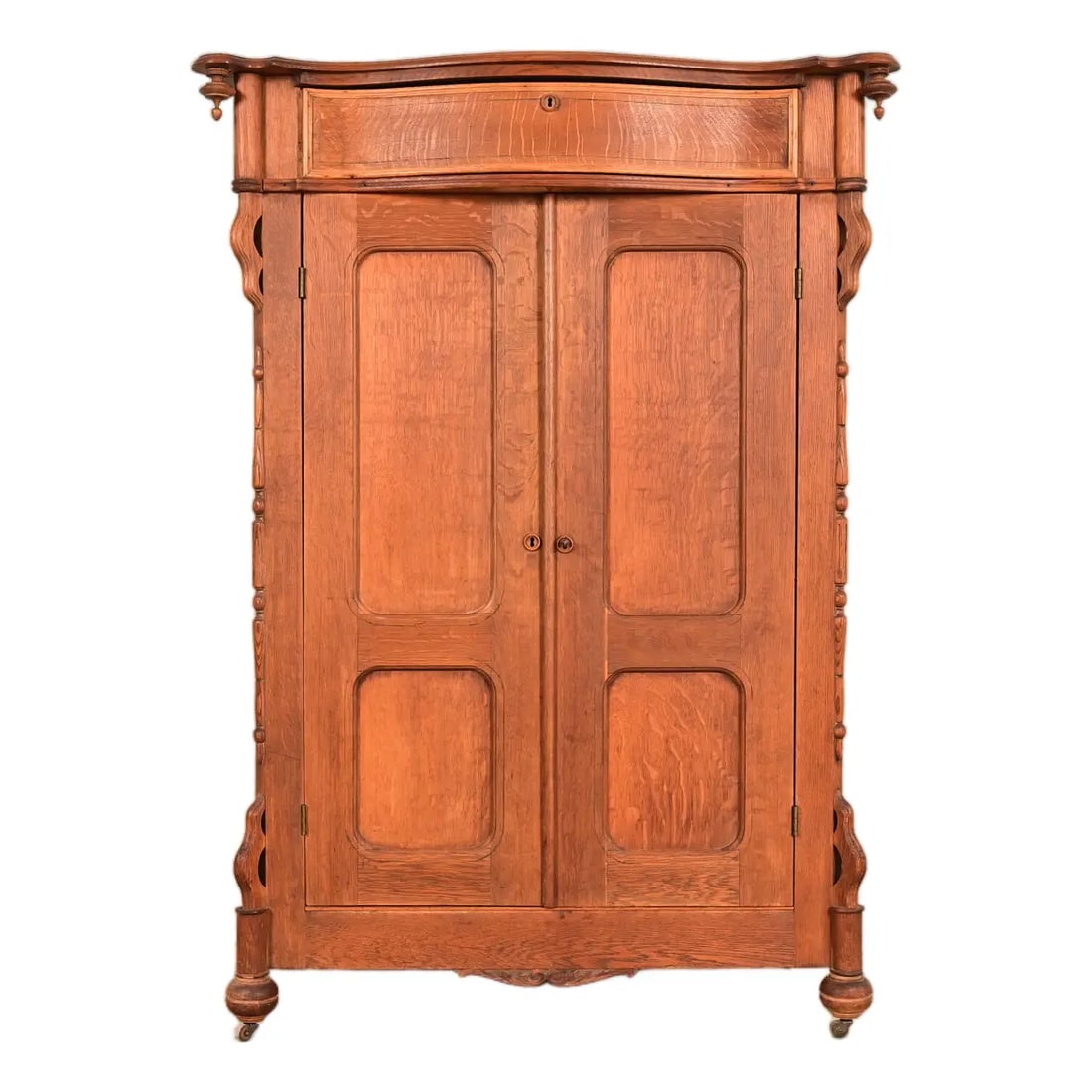 Antique Victorian Carved Oak Wardrobe or Armoire Dresser, Circa 1890s (1 of 17)