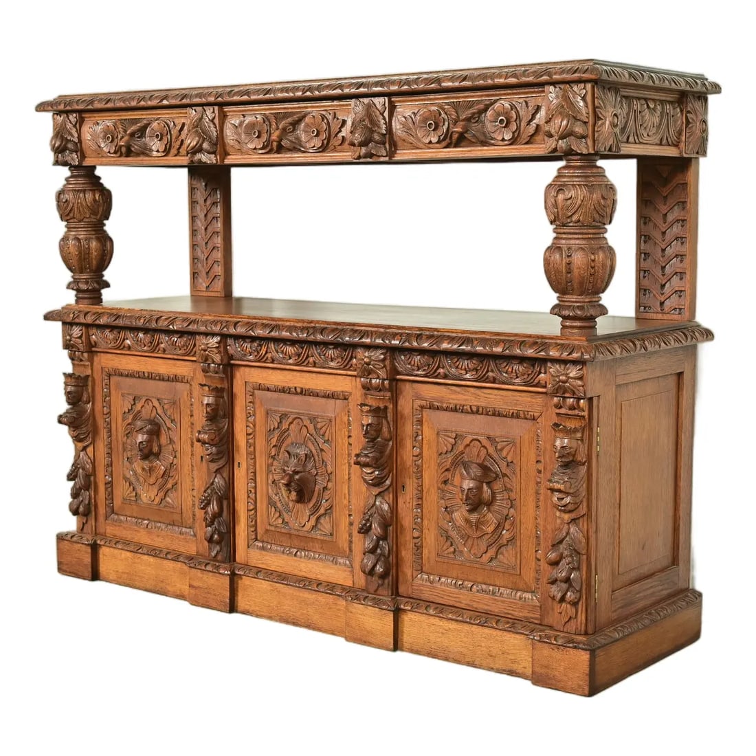 R. J. Horner Style Renaissance Revival Carved Oak Sideboard or Bar Cabinet, Circa 1890s (1 of 17)