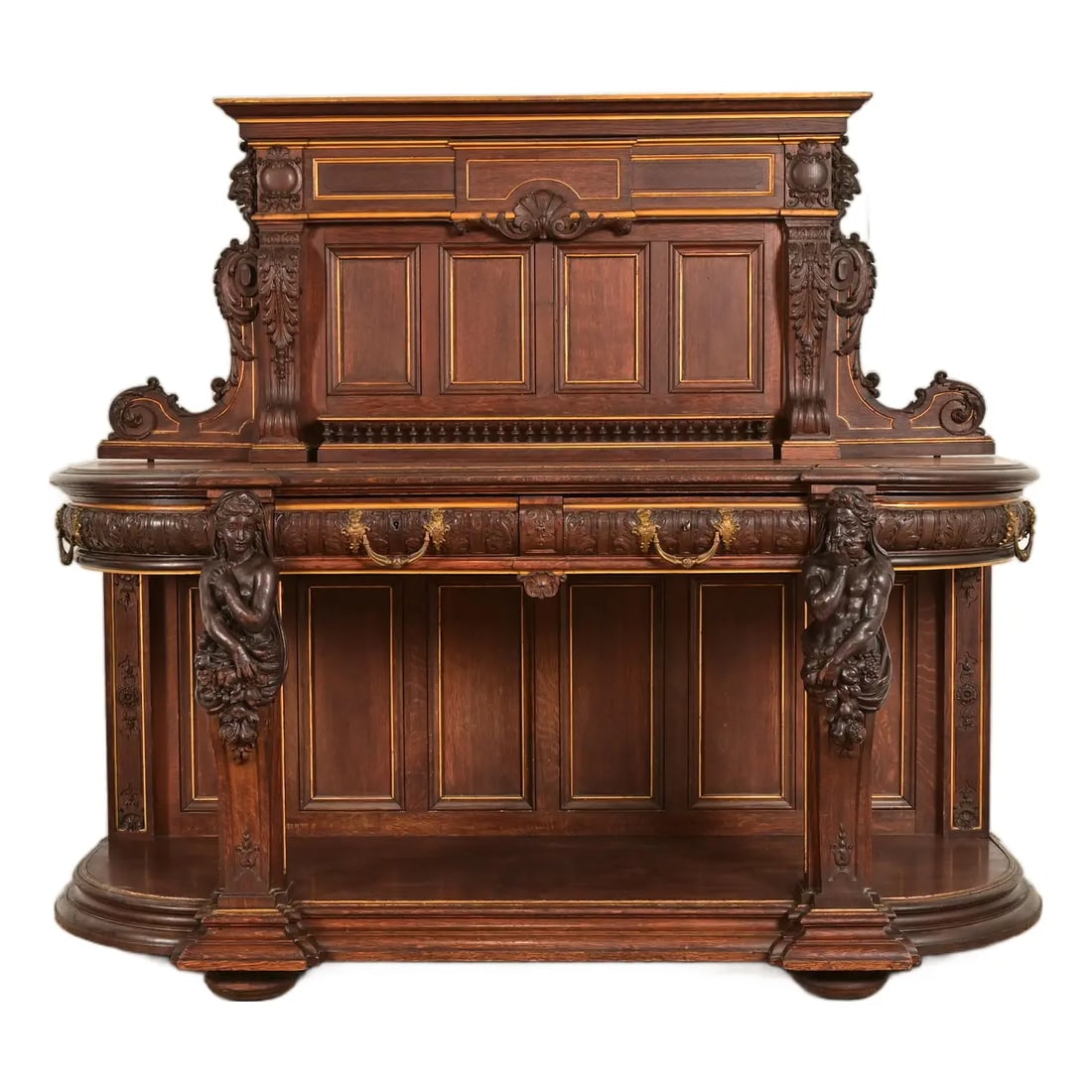 R. J. Horner Renaissance Revival Ornate Carved Oak Sideboard or Bar Cabinet, Circa 1880s (1 of 17)