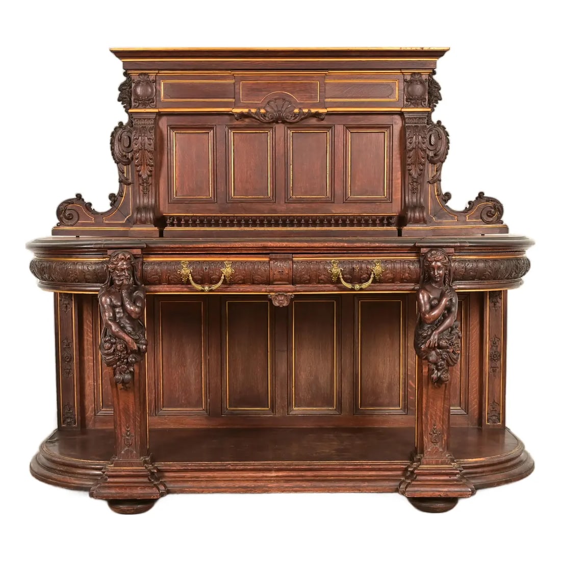 R. J. Horner Renaissance Revival Ornate Carved Oak Sideboard or Bar Cabinet, Circa 1880s (1 of 16)