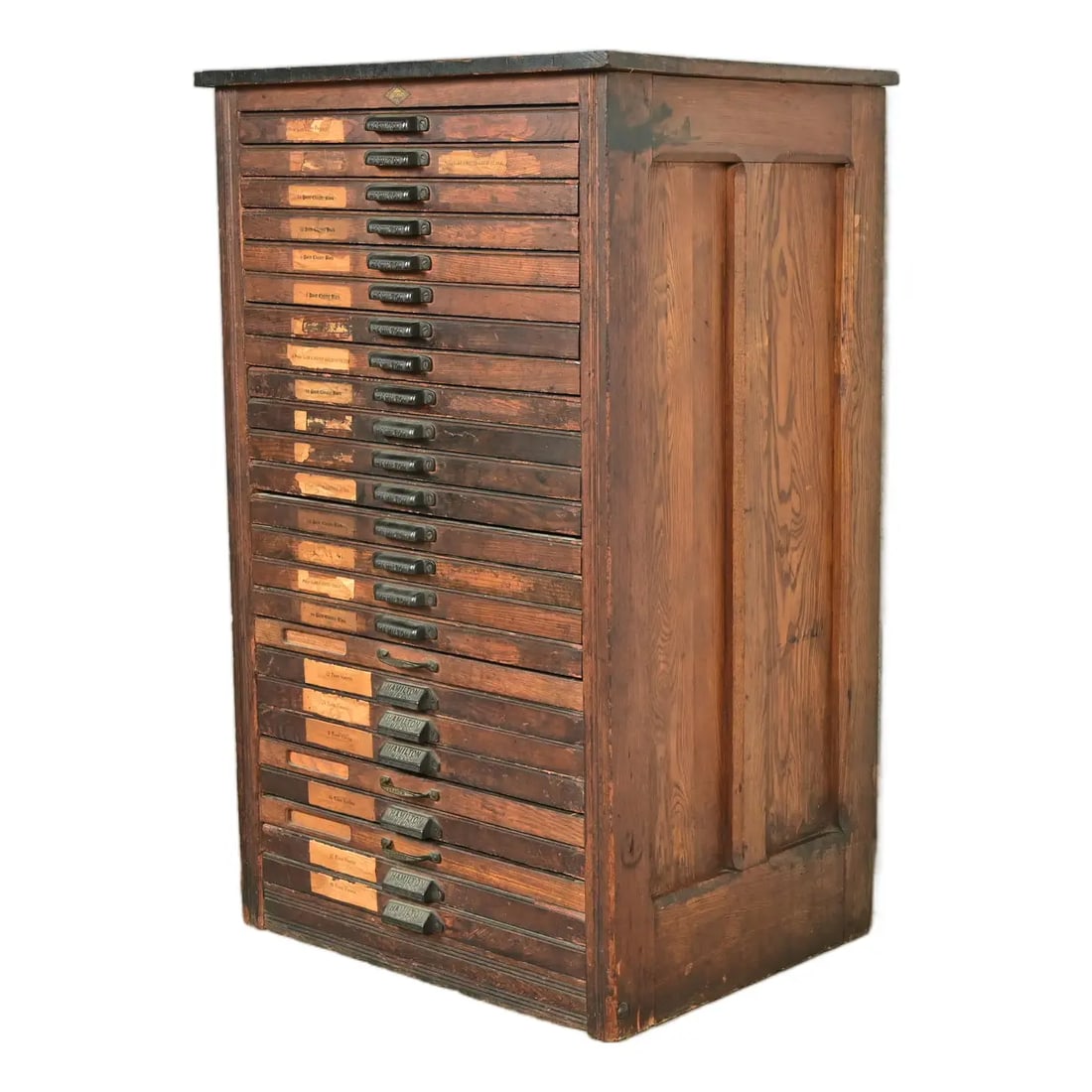 Antique Oak 25-Drawer Architect's Blueprint Flat File Cabinet by Hamilton, Circa 1900 (1 of 14)