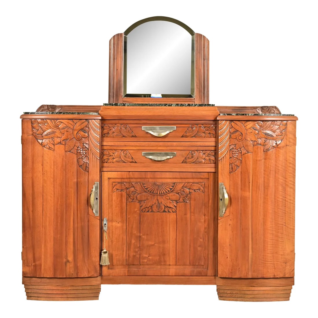 French Art Deco Carved Walnut Marble Top Sideboard or Bar Cabinet, Circa 1930s (1 of 13)