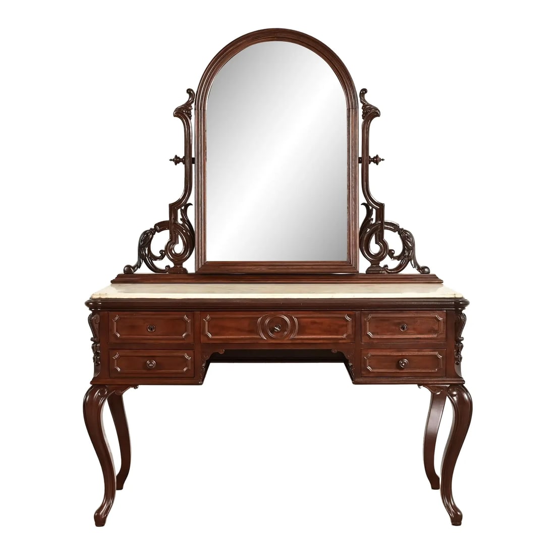 Alexander Roux Antique French Rococo Carved Mahogany and Marble Top Vanity Dressing Table (1 of 14)