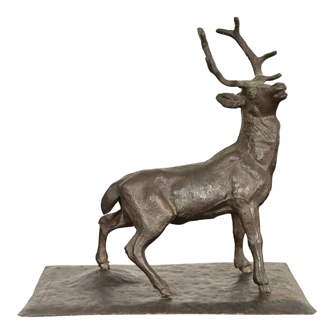 Antoine-Louis Barye Style French Art Deco Bronze Over Copper "Listening Stag" Sculpture (1 of 14)