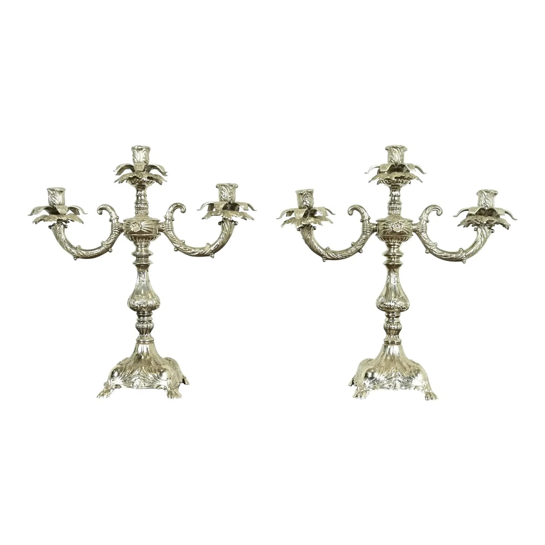 Tiffany & Co. Style Antique Victorian Silverplate Three-Light Candelabras, Pair (1 of 12)