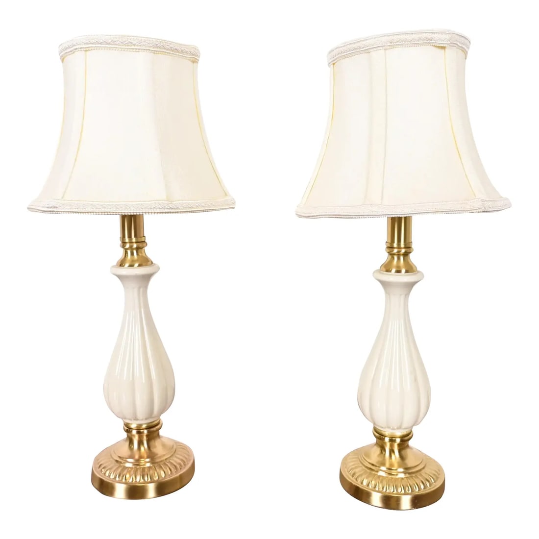 Lenox Lighting by Quoizel Hollywood Regency Porcelain and Brass Table Lamps, Pair (1 of 13)