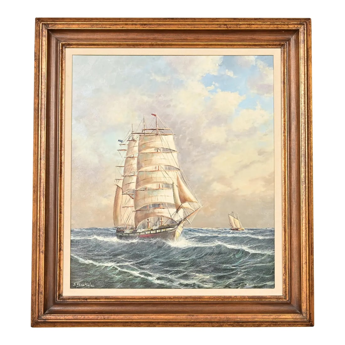 Georg Seekatz Reproduction Oil Painting on Canvas of Clipper Ship in Carved Giltwood Frame (1 of 16)