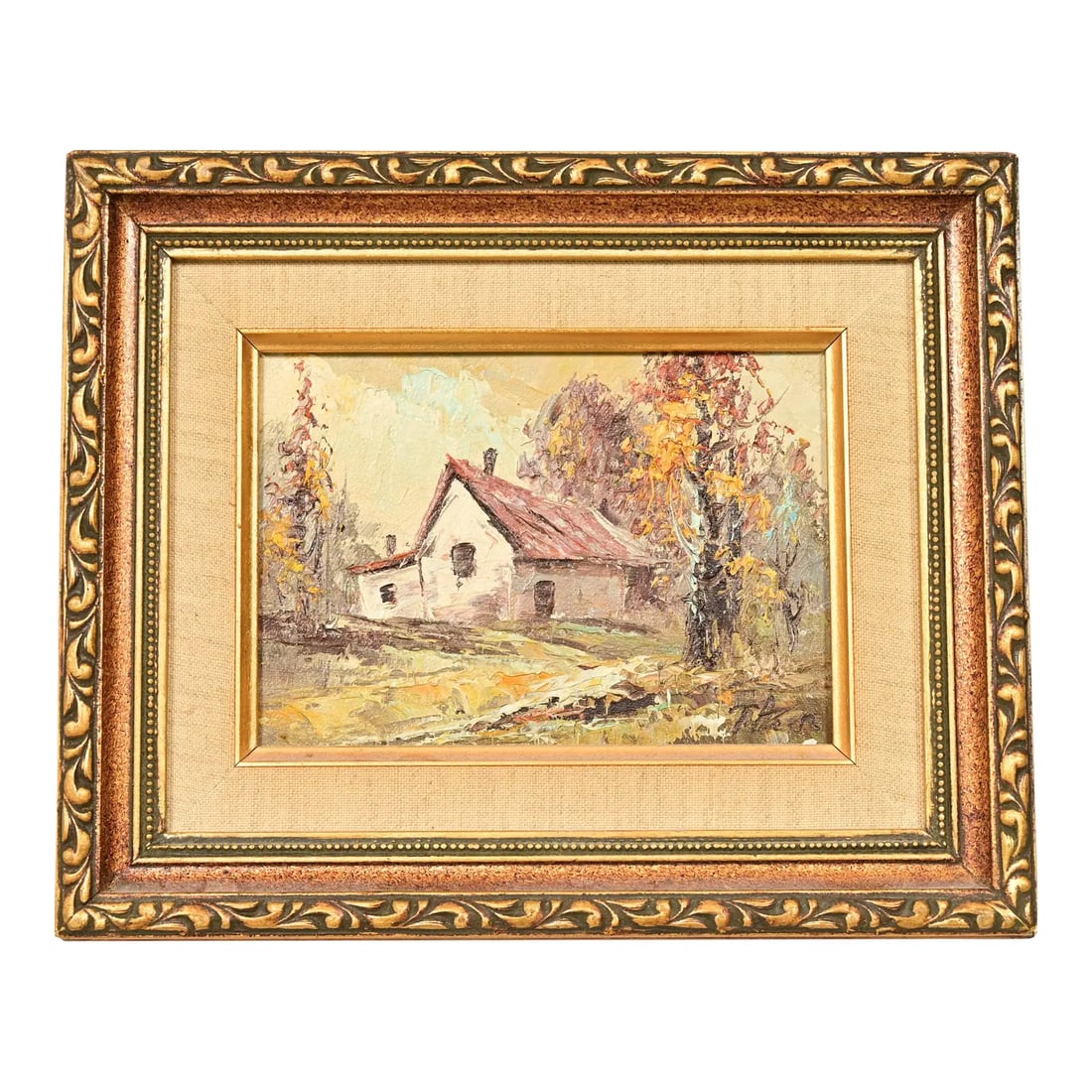 Original Artist Signed Impressionist Rural Landscape Oil on Canvas Painting of Cottage (1 of 11)