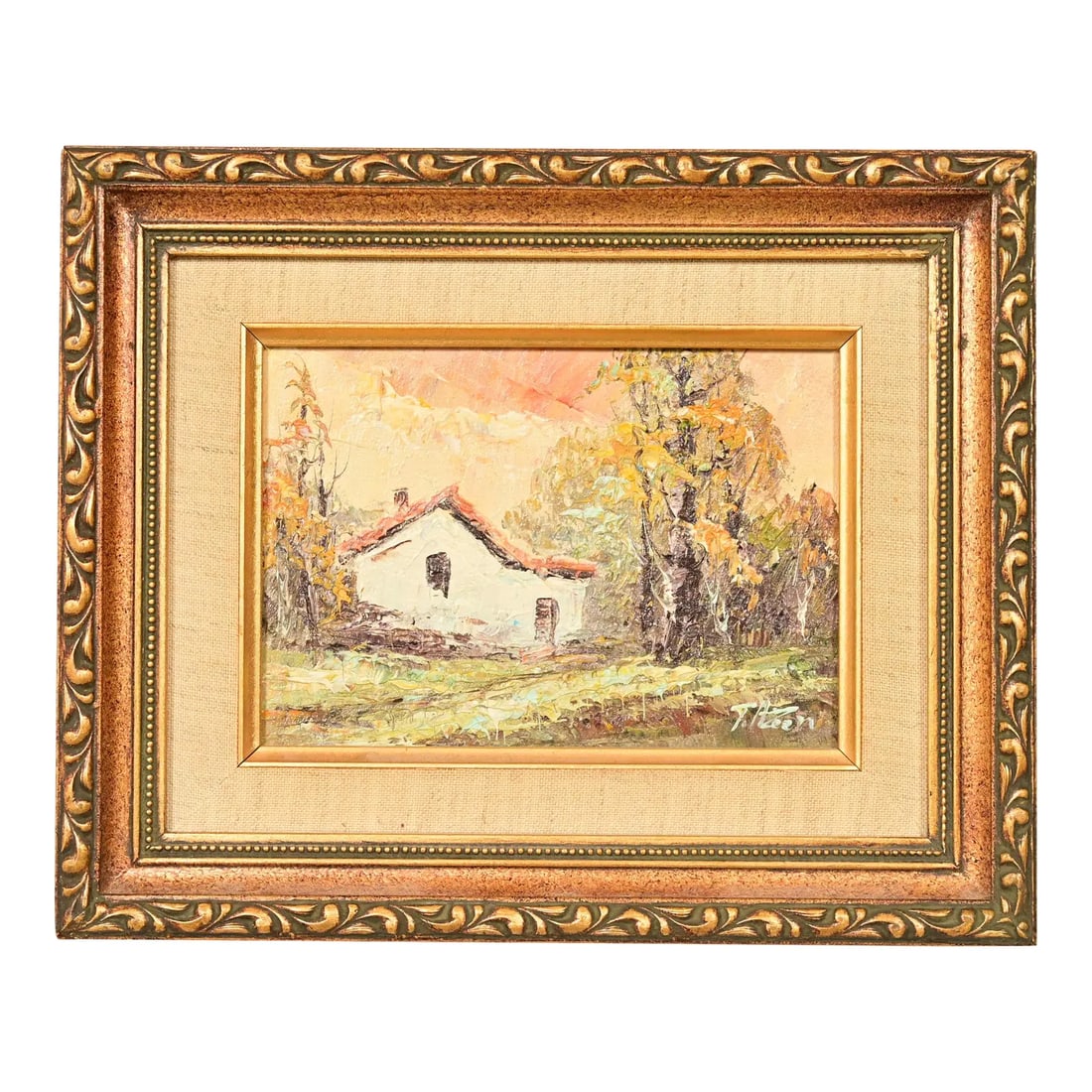Original Artist Signed Impressionist Rural Landscape Oil on Canvas Painting of Cottage (1 of 12)
