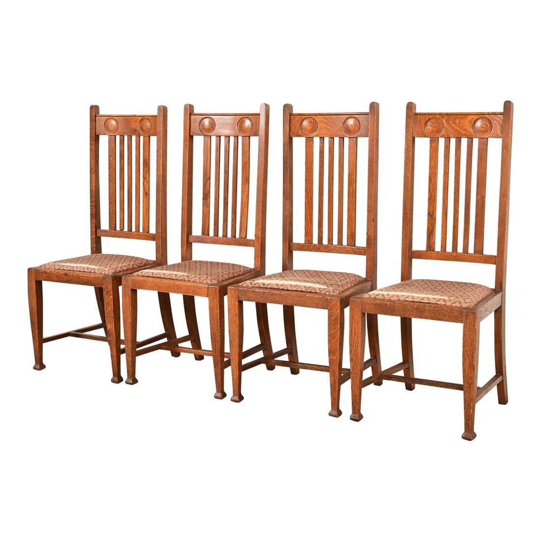 Stickley Brothers Style Antique English Arts & Crafts Carved Oak High Back Dining Chairs (1 of 8)