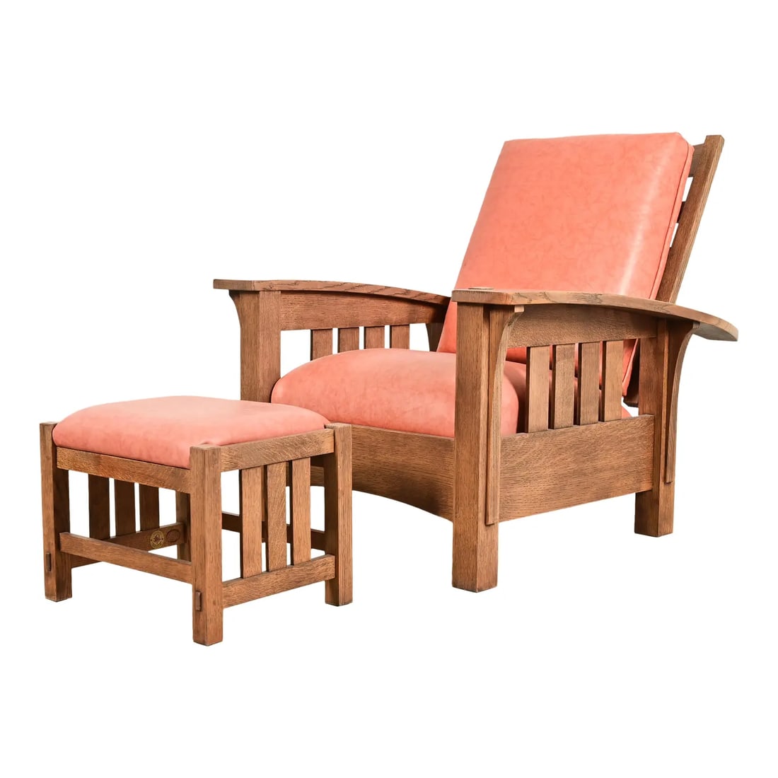 Stickley Mission Oak Arts & Crafts Reclining Morris Lounge Chair With Ottoman (1 of 13)