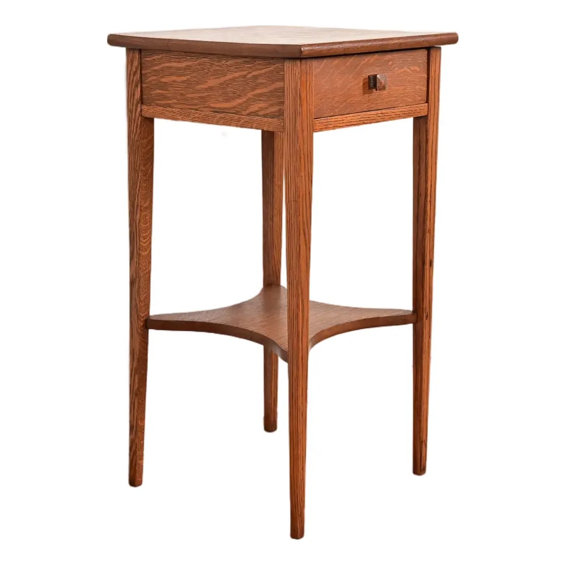 Limbert Style Antique Mission Oak Arts & Crafts Nightstand or Occasional Side Table, Circa 1900: A gorgeous antique Mission or Arts & Crafts quarter sawn oak nightstand or occasional side table In the manner of Charles P. Limbert Co. USA, Circa 1900 Measures: 16"W x 16"D x 30.25"H. Good vintage c