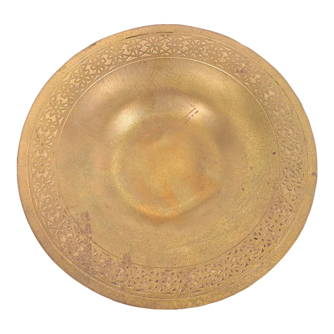 Tiffany Studios New York Bronze Doré Shallow Bowl or Plate With Decorative Border: A gorgeous Arts & Crafts or Art Deco period gilt bronze shallow bowl or plate By Tiffany Studios (signed to the underside) New York, USA, Early 20th Century Each measures: 9"W x 9"D x 1.38"H. Good ori