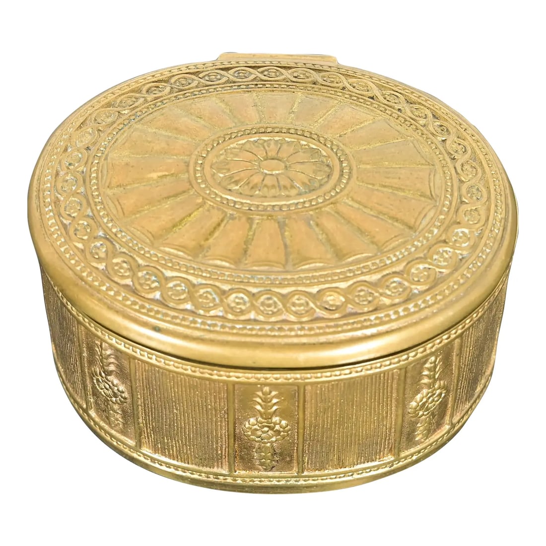 Tiffany Studios New York Adam Pattern Bronze Doré Inkwell: A gorgeous Arts & Crafts or Art Deco period "Adam" pattern gilt bronze inkwell By Tiffany Studios (signed to the underside) New York, USA, Early 20th Century Measures: 4.5"W x 3.5"D x 2.25"H. Very goo