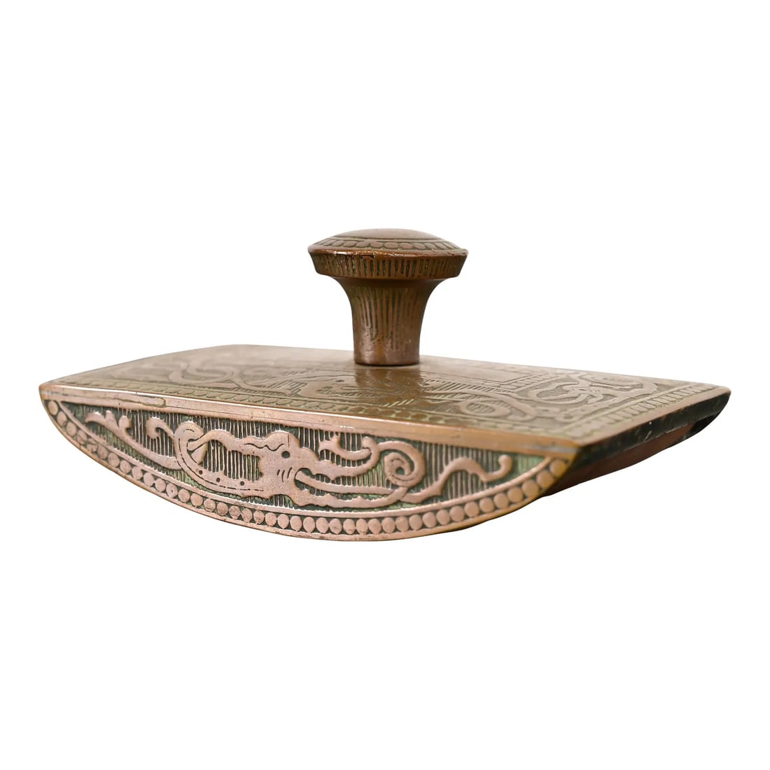 Marshall Field & Co. Antique Viking Bronze Rocker Blotter, Circa 1910: A gorgeous Art Deco or Arts & Crafts period "Viking" collection bronze rocker ink blotter In the manner of Tiffany Studios By Marshall Field & Co. USA, Circa 1910 Measures: 5.25"W x 3"D x 2.5"H. Very 