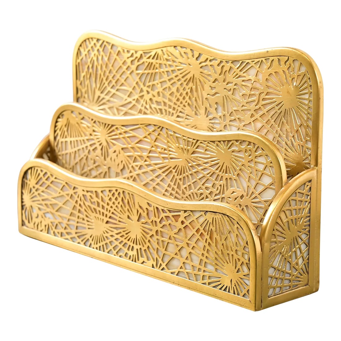 Tiffany Studios New York Pine Needle Bronze Doré and Favrile Slag Glass Letter Rack (1 of 11)