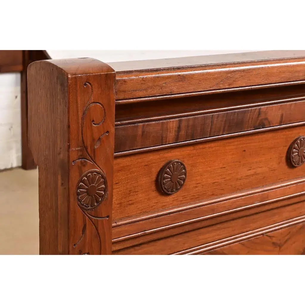 Herter Brothers Style Antique Monumental Eastlake Victorian Carved Burled Walnut Full Size Bed - 10