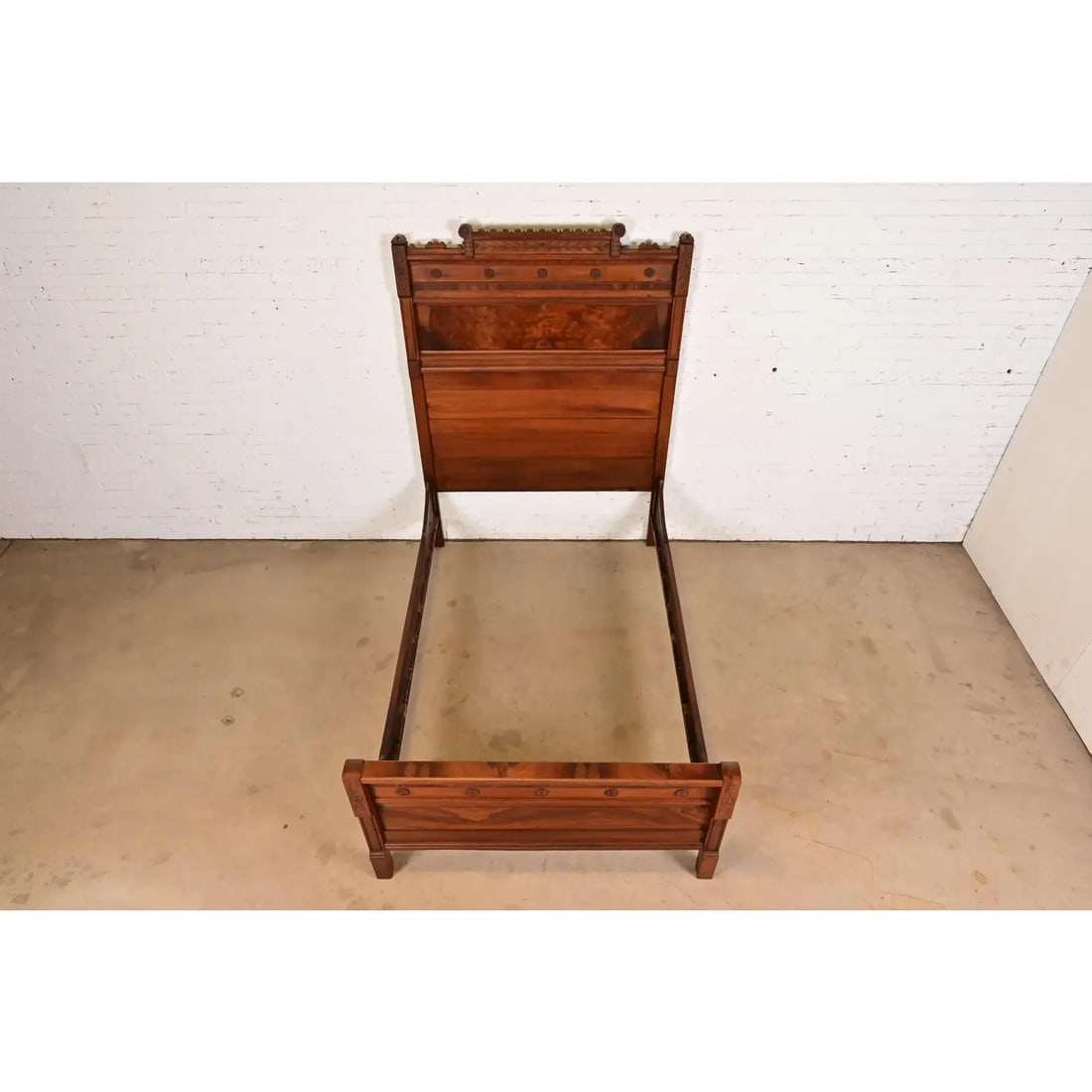 Herter Brothers Style Antique Monumental Eastlake Victorian Carved Burled Walnut Full Size Bed - 5