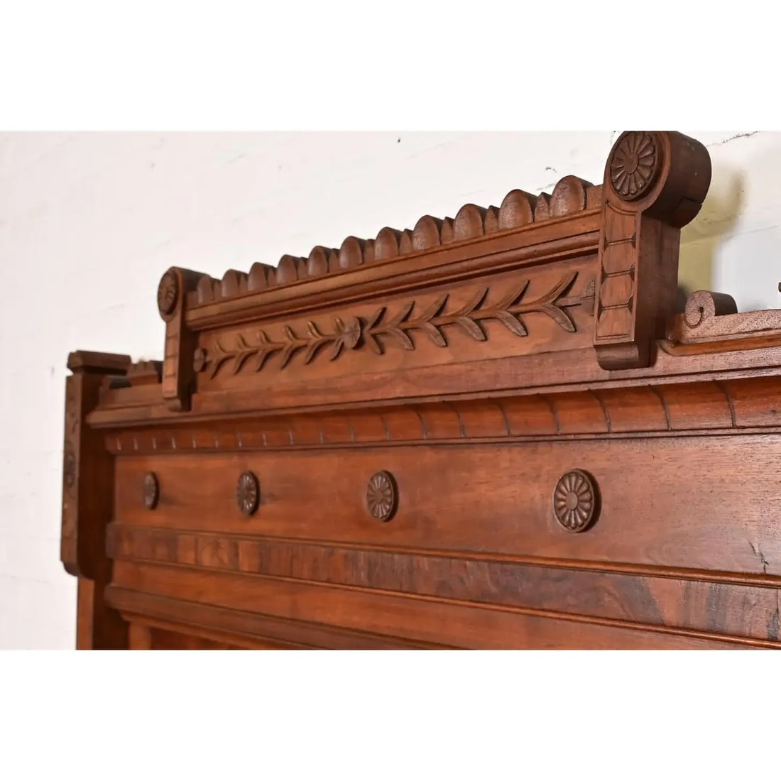 Herter Brothers Style Antique Monumental Eastlake Victorian Carved Burled Walnut Full Size Bed - 8
