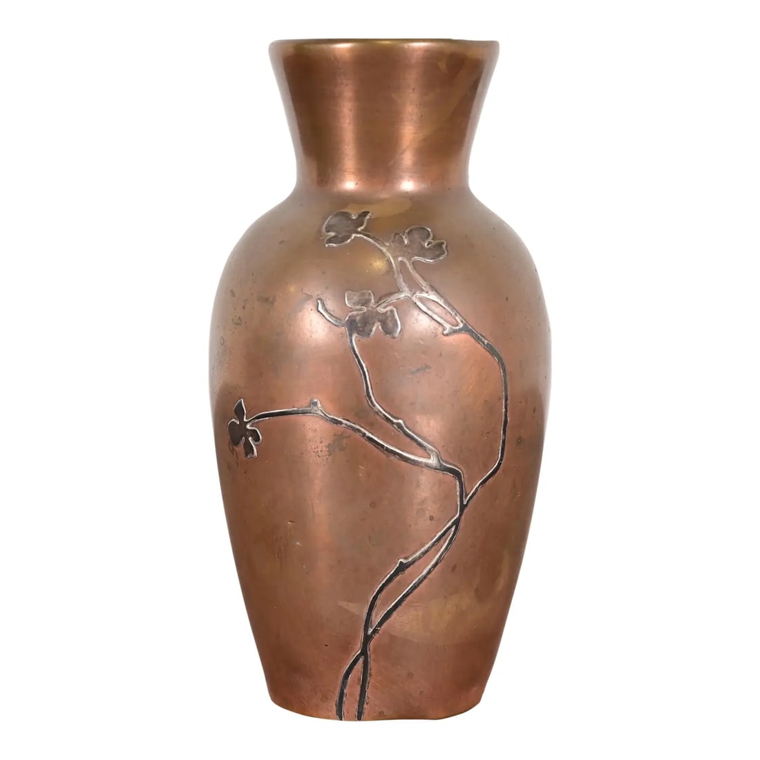 Heintz Arts & Crafts Sterling Silver on Bronze Vase: A beautiful Arts & Crafts period sterling silver on bronze vase with floral design By Heintz Art Metal Shop USA, Early 20th Century Measures: 3.5"W x 3.5"D x 6.5"H. Good original vintage condition, wi