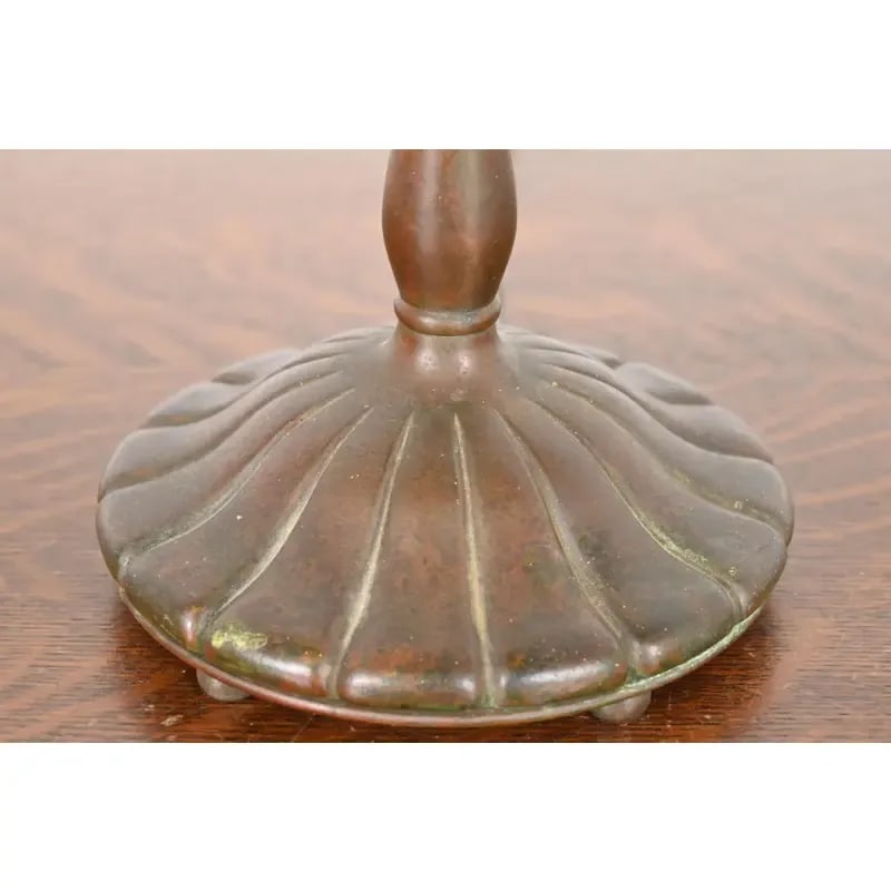 Tiffany Studios New York Bronze Harp Desk Lamp With Pulled Feather Favrile Glass Shade - 10